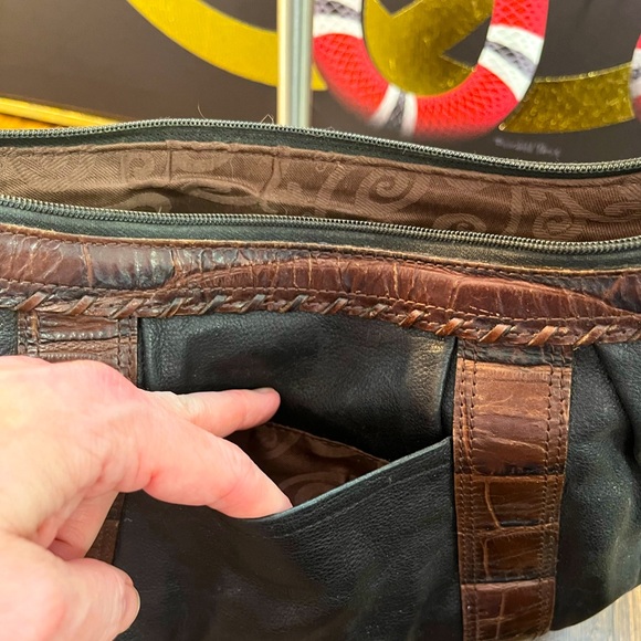 Brighton Vintage Black and Croc Embossed Brown Leather Handbag - Picture 8 of 10